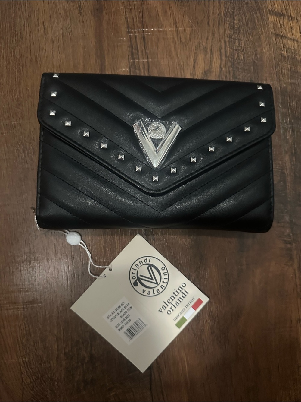 Valentino Orlandi Black Quilted Studded Envelope Wristlet